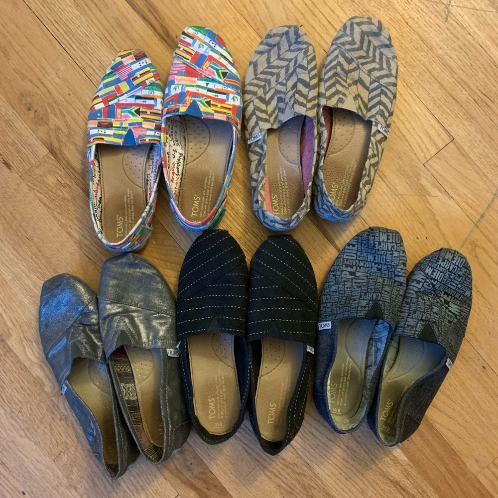 Lot of 5 Pairs of Size 8 Tom’s Shoes